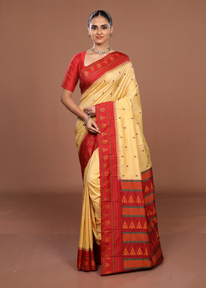 Cream Kanjivaram Silk Saree With Blouse Piece