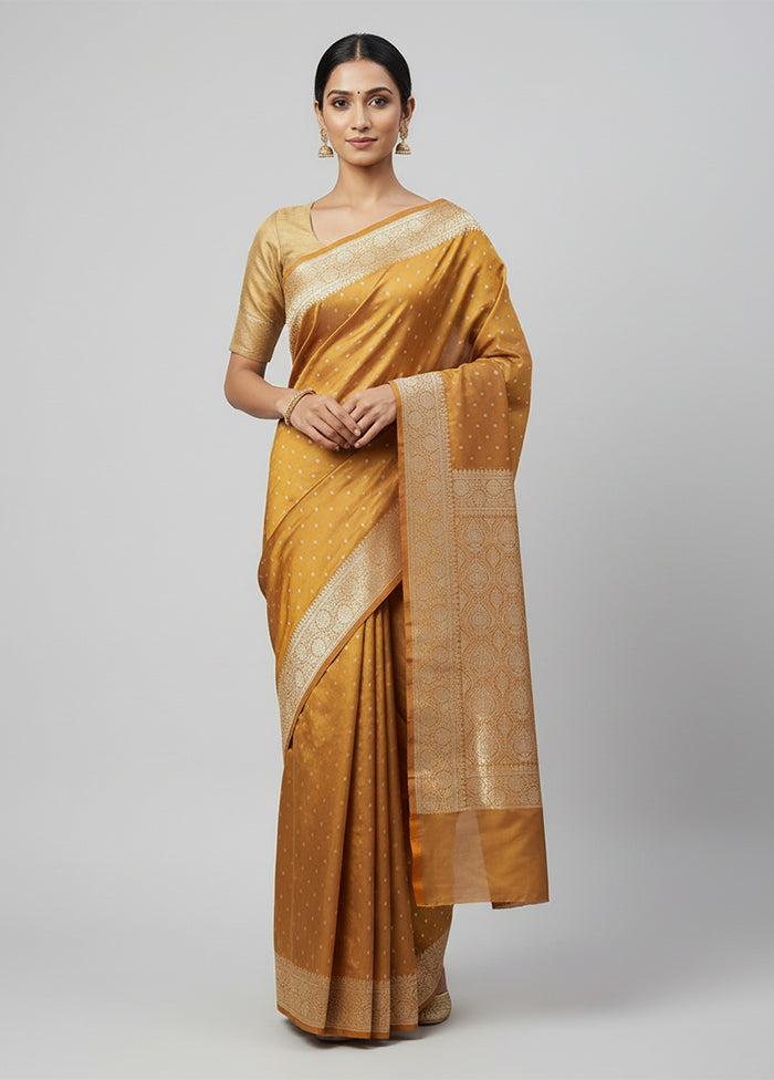 Brown Banarasi Silk Saree With Blouse Piece