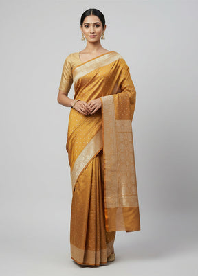 Brown Banarasi Silk Saree With Blouse Piece