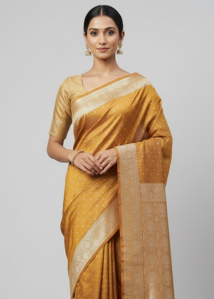 Brown Banarasi Silk Saree With Blouse Piece