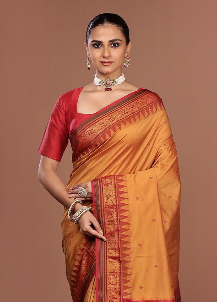Yellow Kanjivaram Silk Saree With Blouse Piece