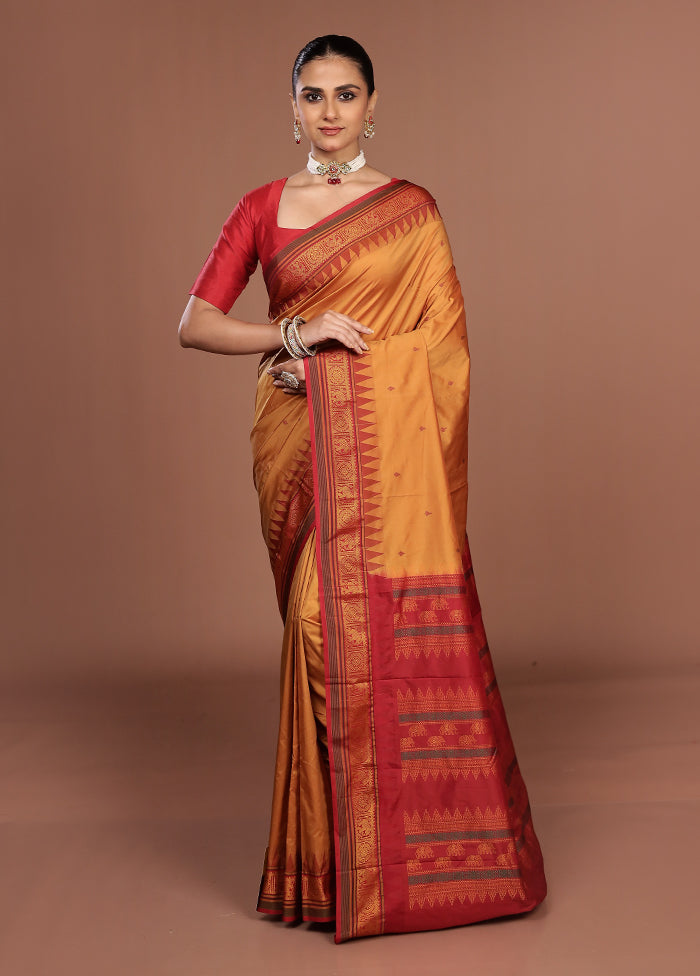 Yellow Kanjivaram Silk Saree With Blouse Piece