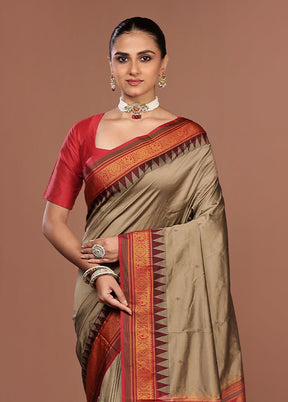 Grey Kanjivaram Silk Saree With Blouse Piece