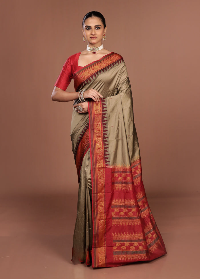 Grey Kanjivaram Silk Saree With Blouse Piece