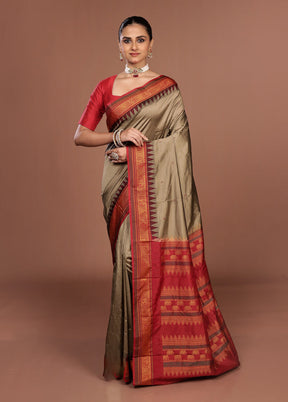 Grey Kanjivaram Silk Saree With Blouse Piece