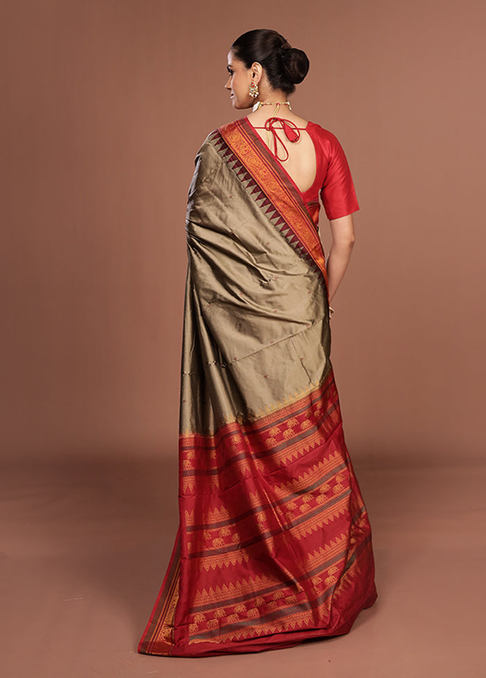 Grey Kanjivaram Silk Saree With Blouse Piece