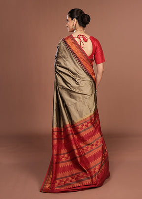 Grey Kanjivaram Silk Saree With Blouse Piece