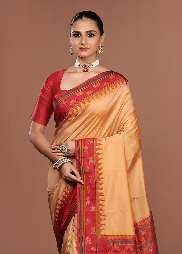 Cream Kanjivaram Silk Saree With Blouse Piece