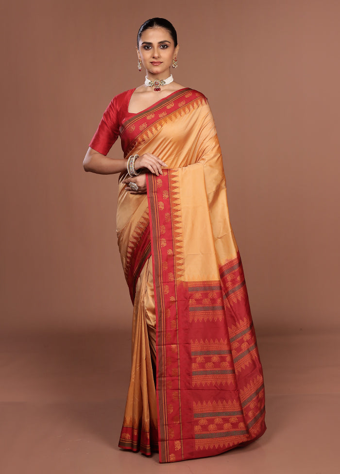 Cream Kanjivaram Silk Saree With Blouse Piece