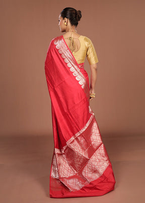 Red Handloom Dupion Pure Silk Saree With Blouse Piece