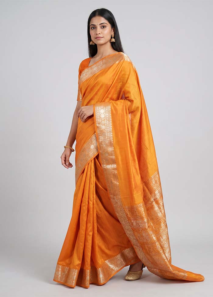 Yellow Handloom Dupion Pure Silk Saree With Blouse Piece