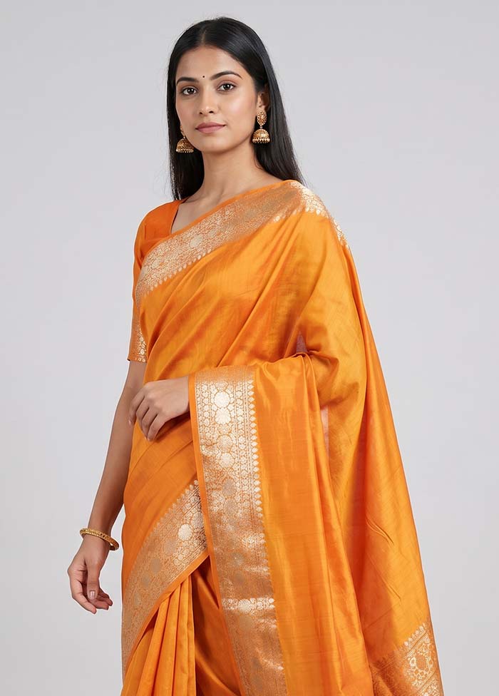 Yellow Handloom Dupion Pure Silk Saree With Blouse Piece