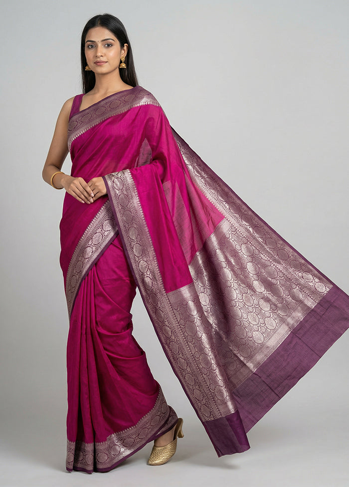 Purple Handloom Dupion Pure Silk Saree With Blouse Piece