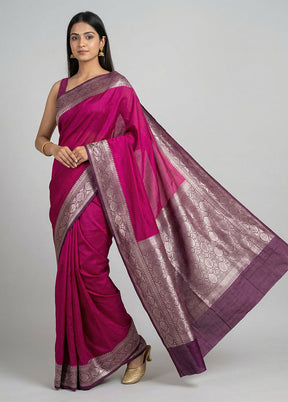 Purple Handloom Dupion Pure Silk Saree With Blouse Piece