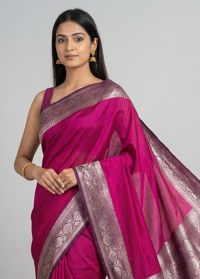Purple Handloom Dupion Pure Silk Saree With Blouse Piece