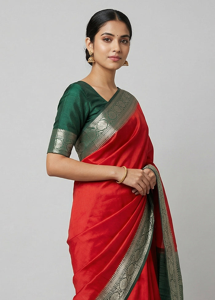 Red Handloom Dupion Pure Silk Saree With Blouse Piece