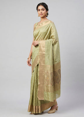 Green Dupion Silk Saree With Blouse Piece