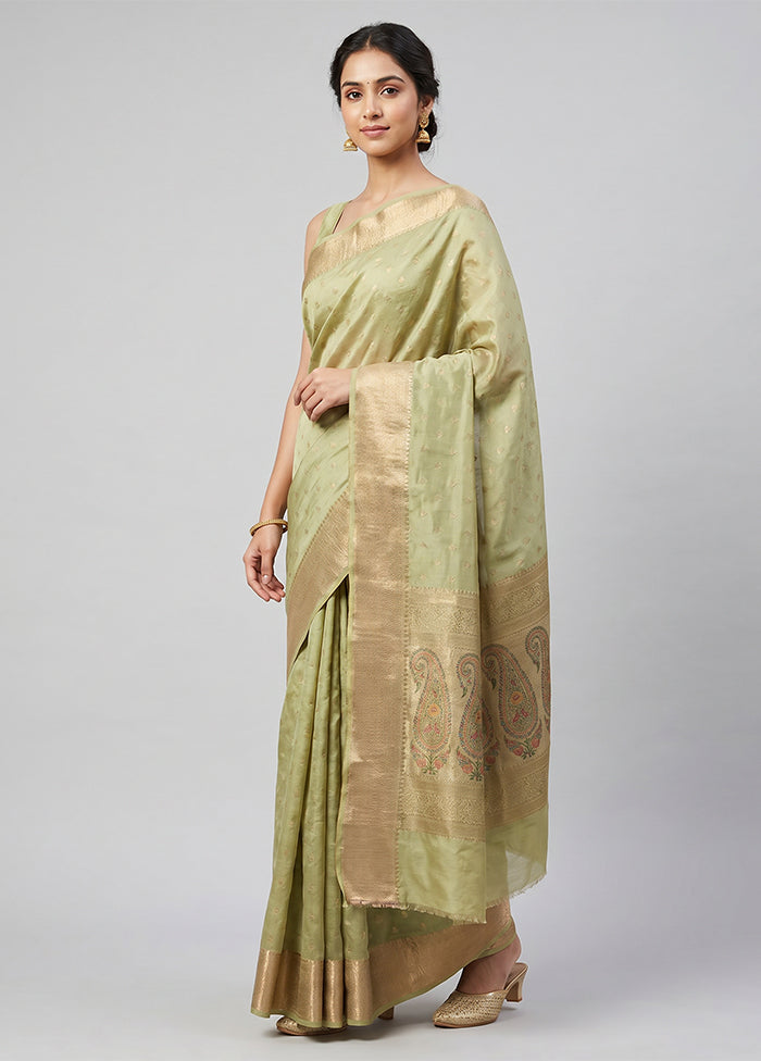 Green Dupion Silk Saree With Blouse Piece