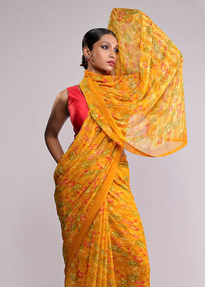 Yellow Chiffon Silk Saree With Blouse Piece