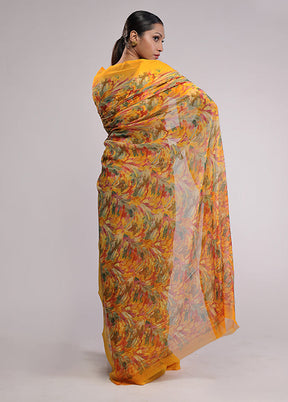Yellow Chiffon Silk Saree With Blouse Piece