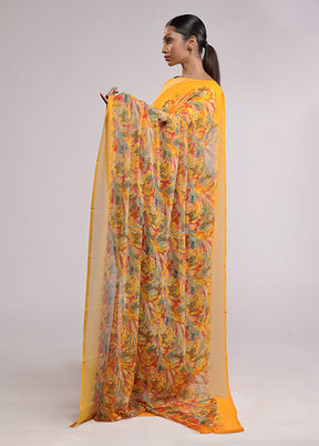 Yellow Chiffon Silk Saree With Blouse Piece