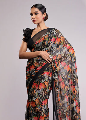 Black Chiffon Silk Saree With Blouse Piece