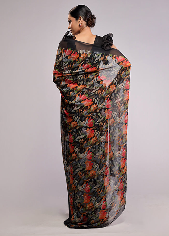 Black Chiffon Silk Saree With Blouse Piece