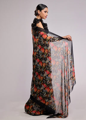 Black Chiffon Silk Saree With Blouse Piece
