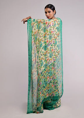 Green Chiffon Silk Saree With Blouse Piece