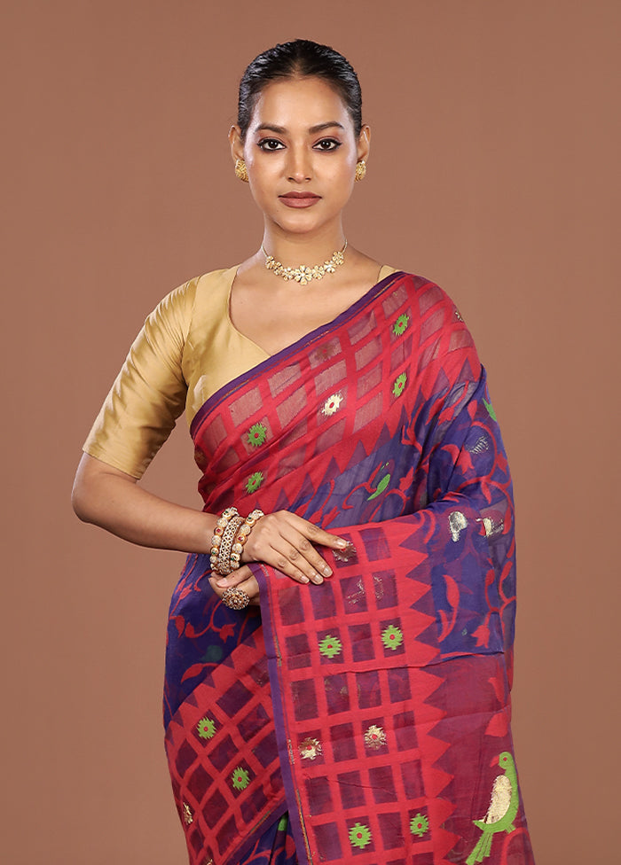 Purple Jamdani Cotton Saree Without Blouse Piece