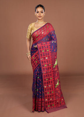 Purple Jamdani Cotton Saree Without Blouse Piece