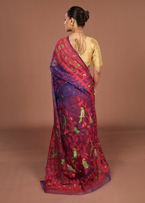 Purple Jamdani Cotton Saree Without Blouse Piece