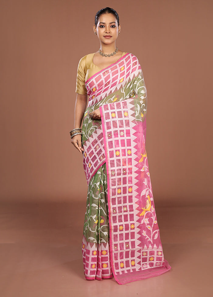 Pink Jamdani Cotton Saree Without Blouse Piece
