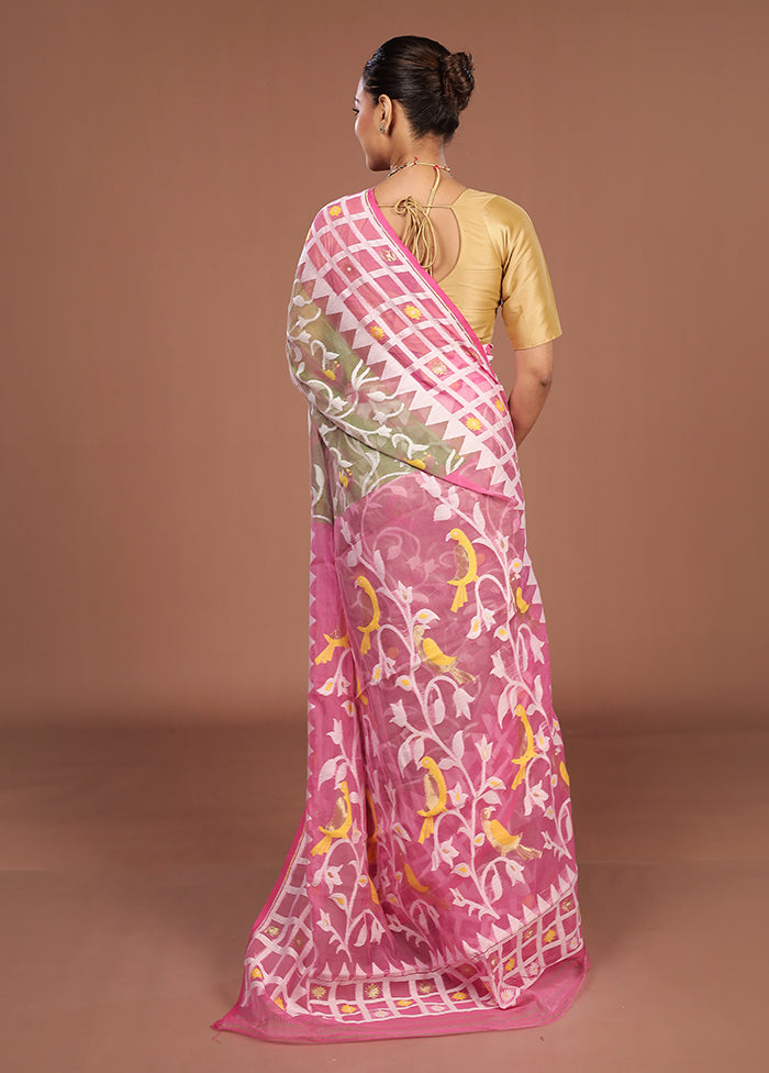 Pink Jamdani Cotton Saree Without Blouse Piece