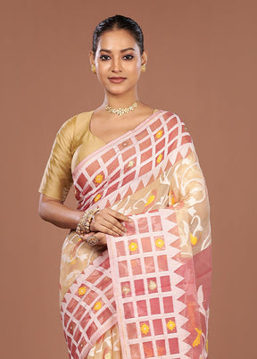 Pink Jamdani Cotton Saree Without Blouse Piece