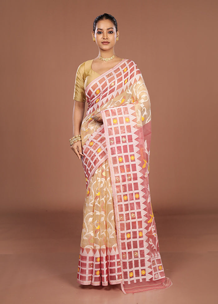 Pink Jamdani Cotton Saree Without Blouse Piece