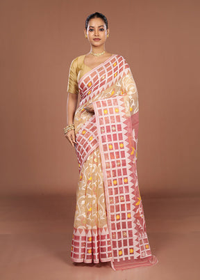 Pink Jamdani Cotton Saree Without Blouse Piece