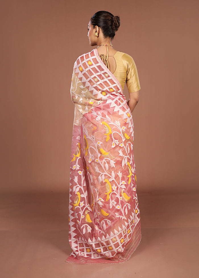 Pink Jamdani Cotton Saree Without Blouse Piece
