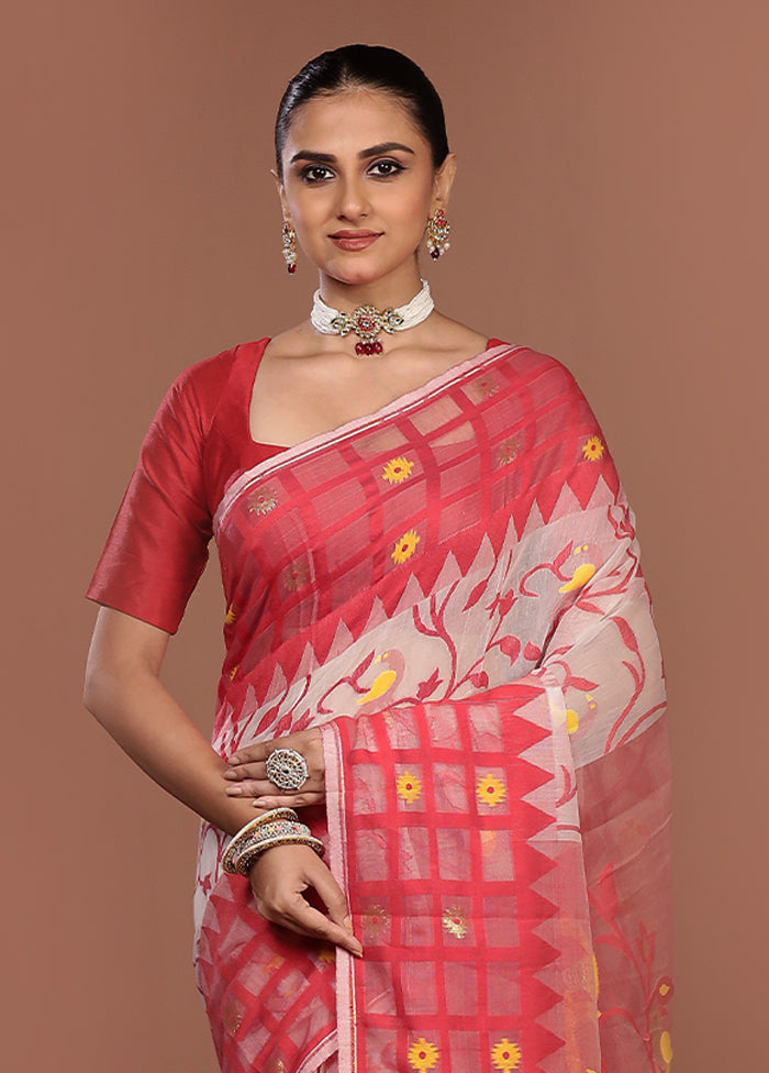 Red Jamdani Cotton Saree Without Blouse Piece