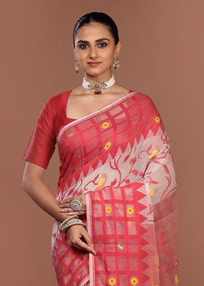 Red Jamdani Cotton Saree Without Blouse Piece