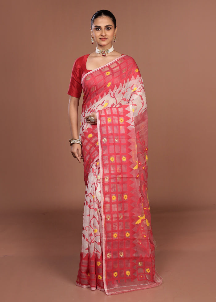 Red Jamdani Cotton Saree Without Blouse Piece