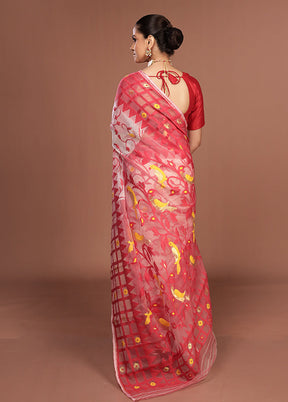 Red Jamdani Cotton Saree Without Blouse Piece