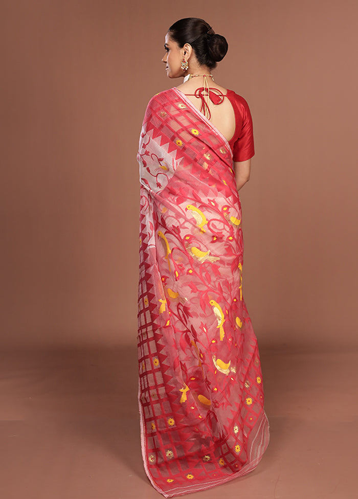 Red Jamdani Cotton Saree Without Blouse Piece