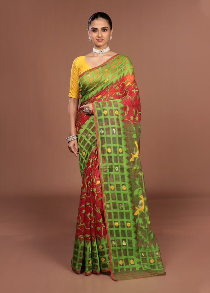 Green Jamdani Cotton Saree Without Blouse Piece