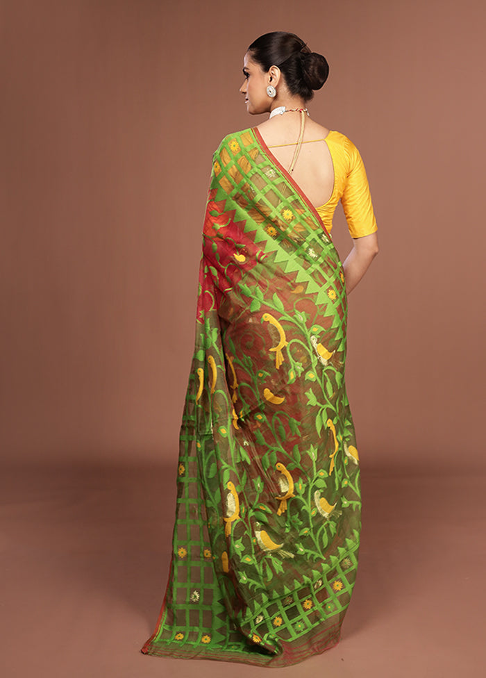 Green Jamdani Cotton Saree Without Blouse Piece