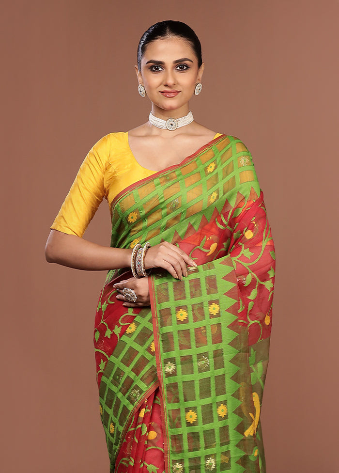 Green Jamdani Cotton Saree Without Blouse Piece