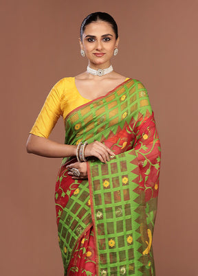 Green Jamdani Cotton Saree Without Blouse Piece
