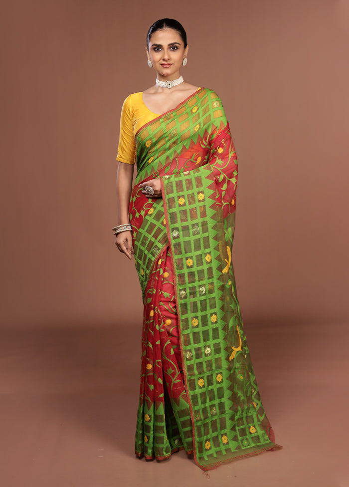 Green Jamdani Cotton Saree Without Blouse Piece