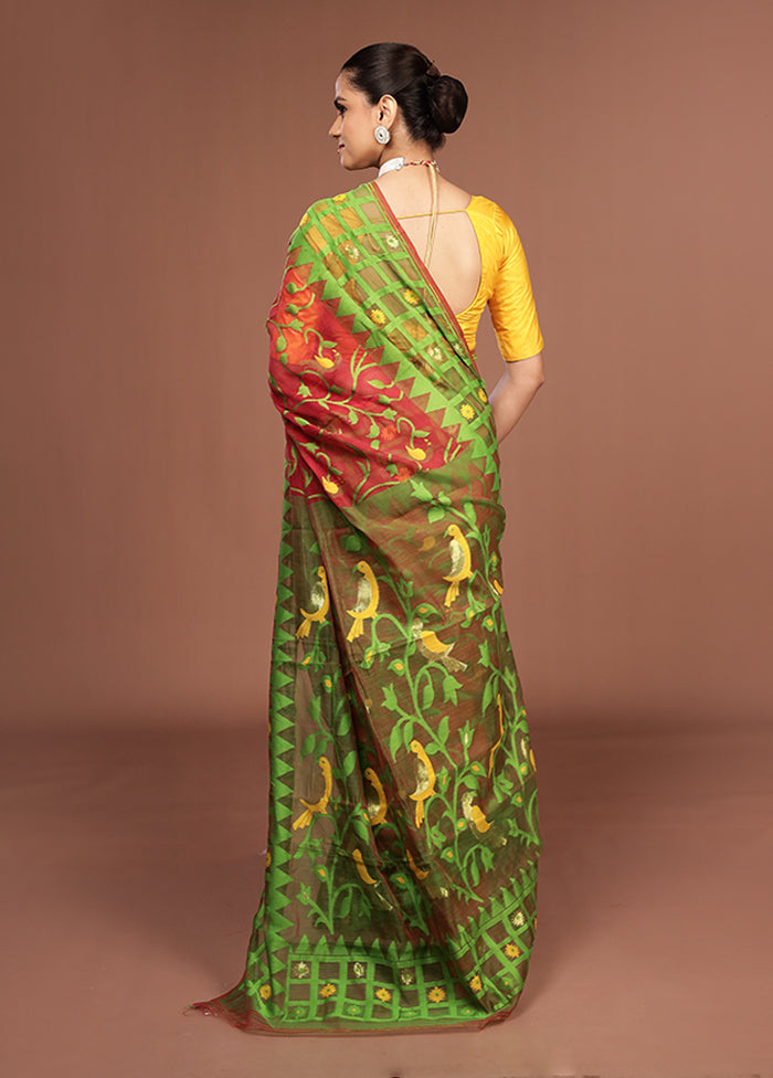 Green Jamdani Cotton Saree Without Blouse Piece