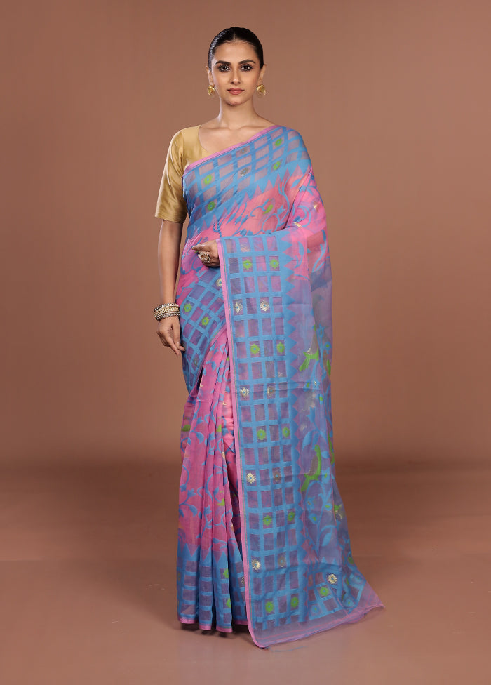 Pink Jamdani Cotton Saree Without Blouse Piece